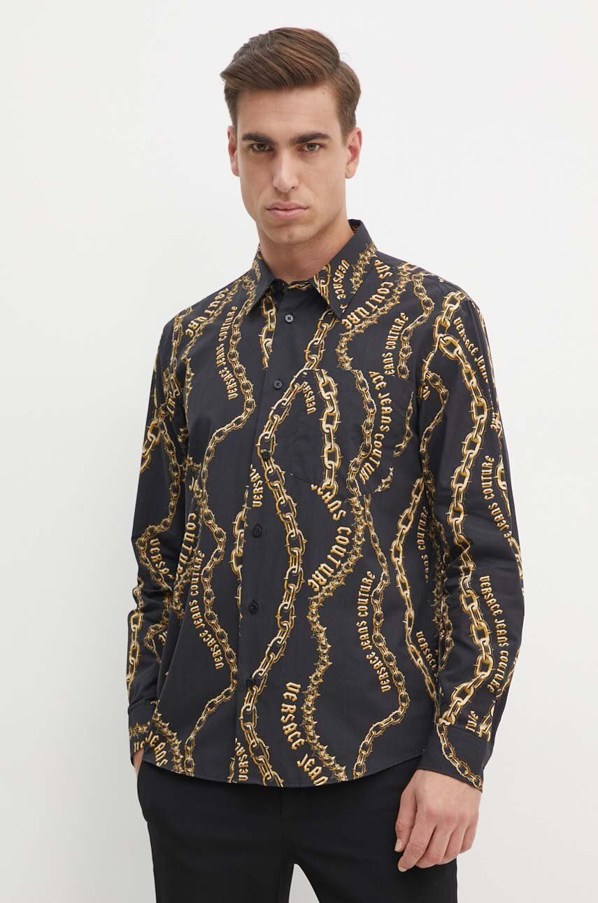 Bavlnená košeľa Versace Jeans Couture pánska, čierna farba, regular, s klasickým golierom, 77GAL2R1 NS485