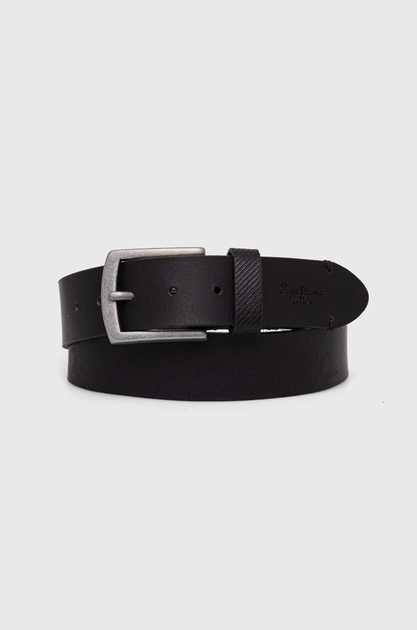 Kožený opasok Pepe Jeans PALMER BELT pánsky, čierna farba, PM021024