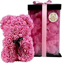 Medvídárek Romantic medvídek z růží 25 cm růžový zasypaný růžovými lístky