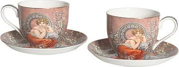 Home Elements Súprava 2 porcelánových hrnčekov 270 ml s tanierikmi, Mucha tmavé