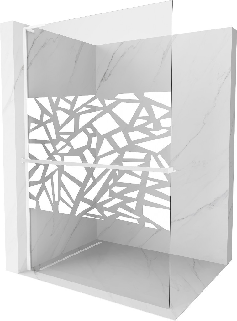 MEXEN/S - Kioto+ L Sprchová zástena WALK-IN s poličkou a držiakom uterákov 120 x 200 cm, biely vzor, biela 800-120-123-20-85