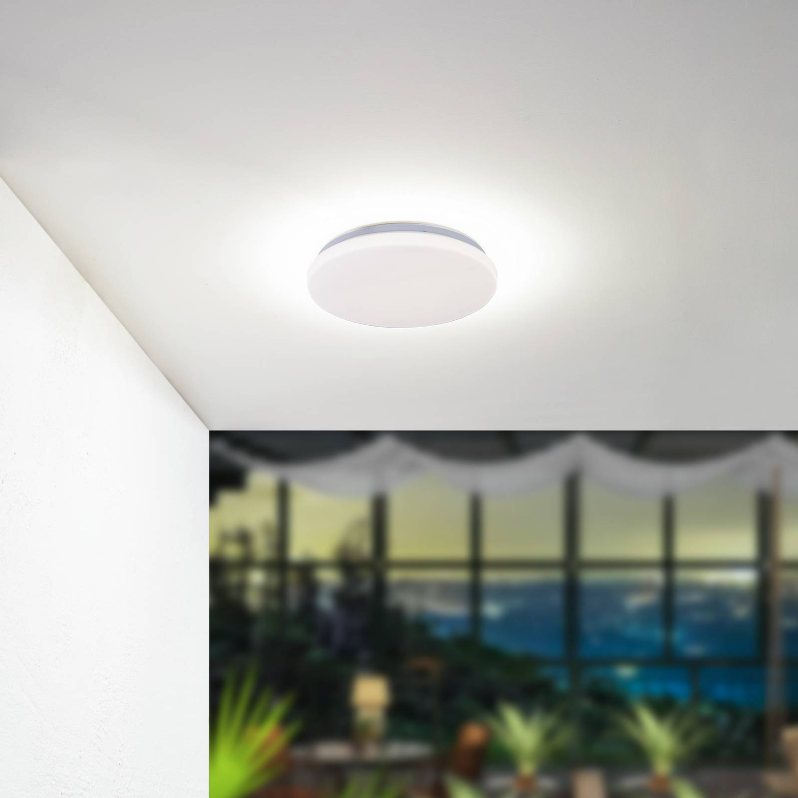Lindby LED stropné svietidlo Kirkola, 3000 K, Ø 34 cm so senzorom