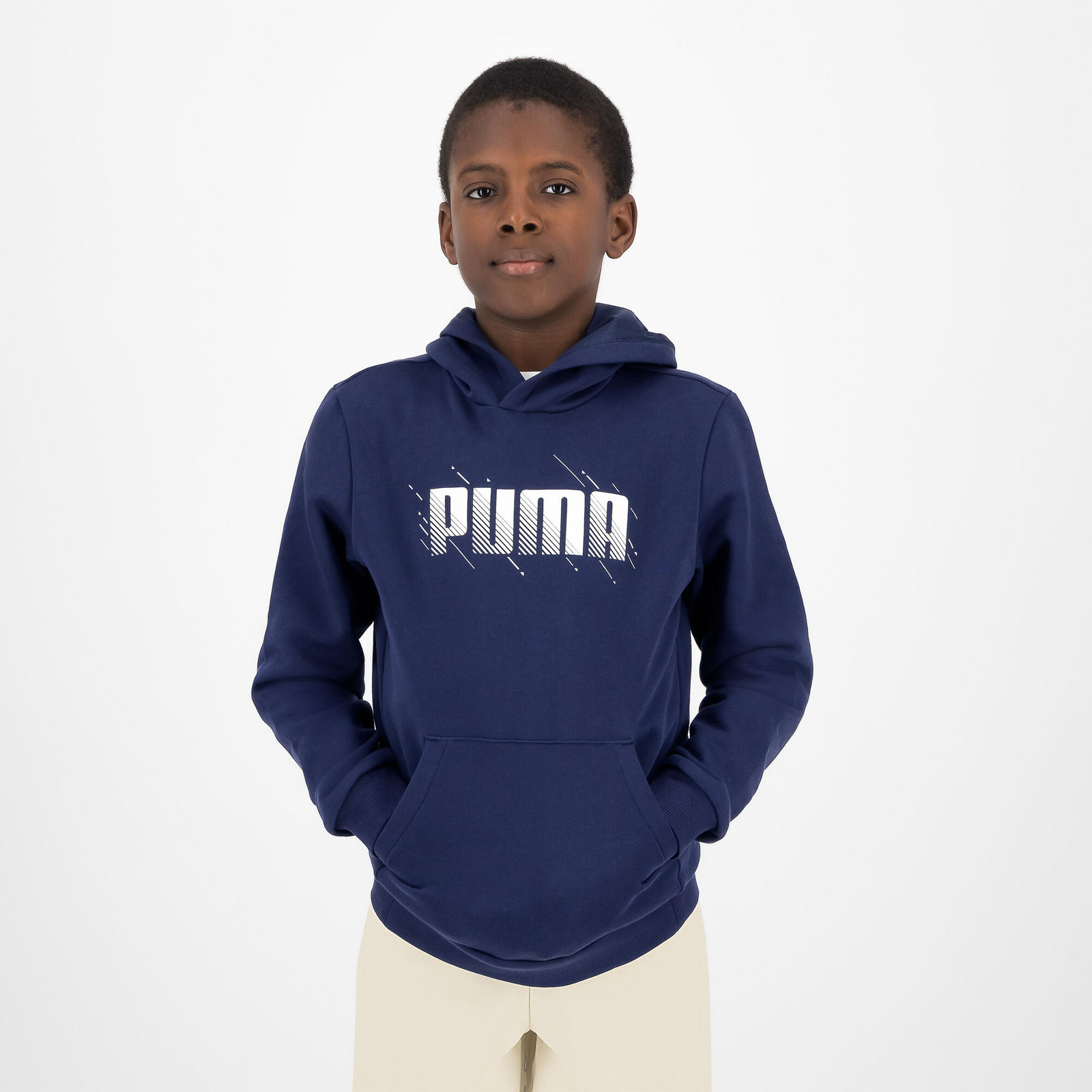 Detská mikina s kapucňou Puma námornícka modrá s nápisom