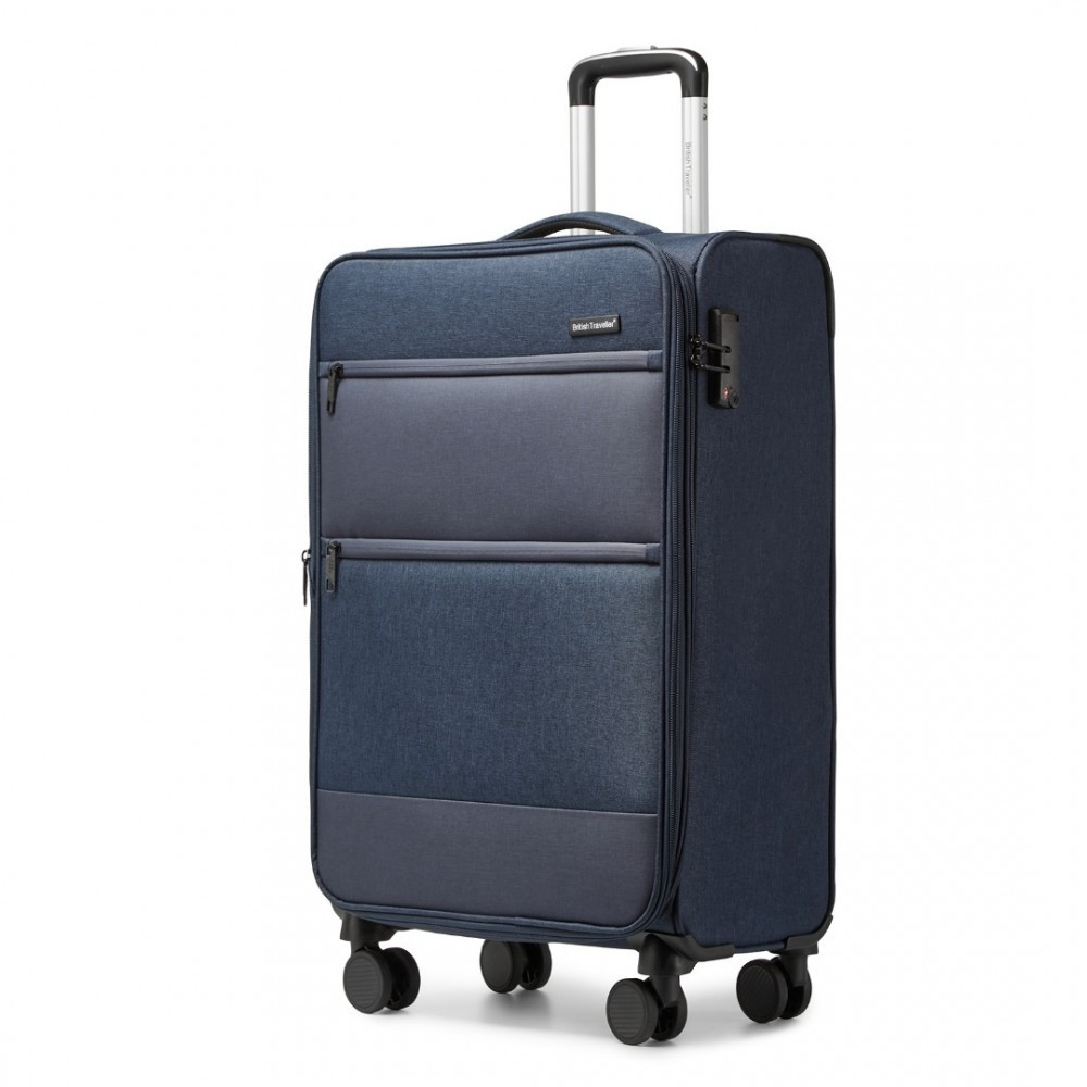 British Traveller Suitcase kufor s mäkkým povrchom a s priehradkou na notebook - navy - 40L