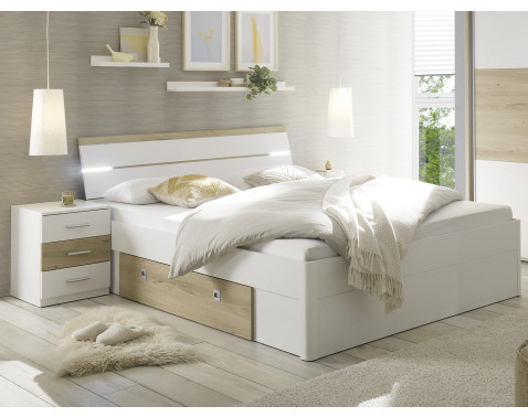 Posteľ s nočnými stolíkmi Kiara 180x200 cm, biela/dub baysen, s osvetlením%