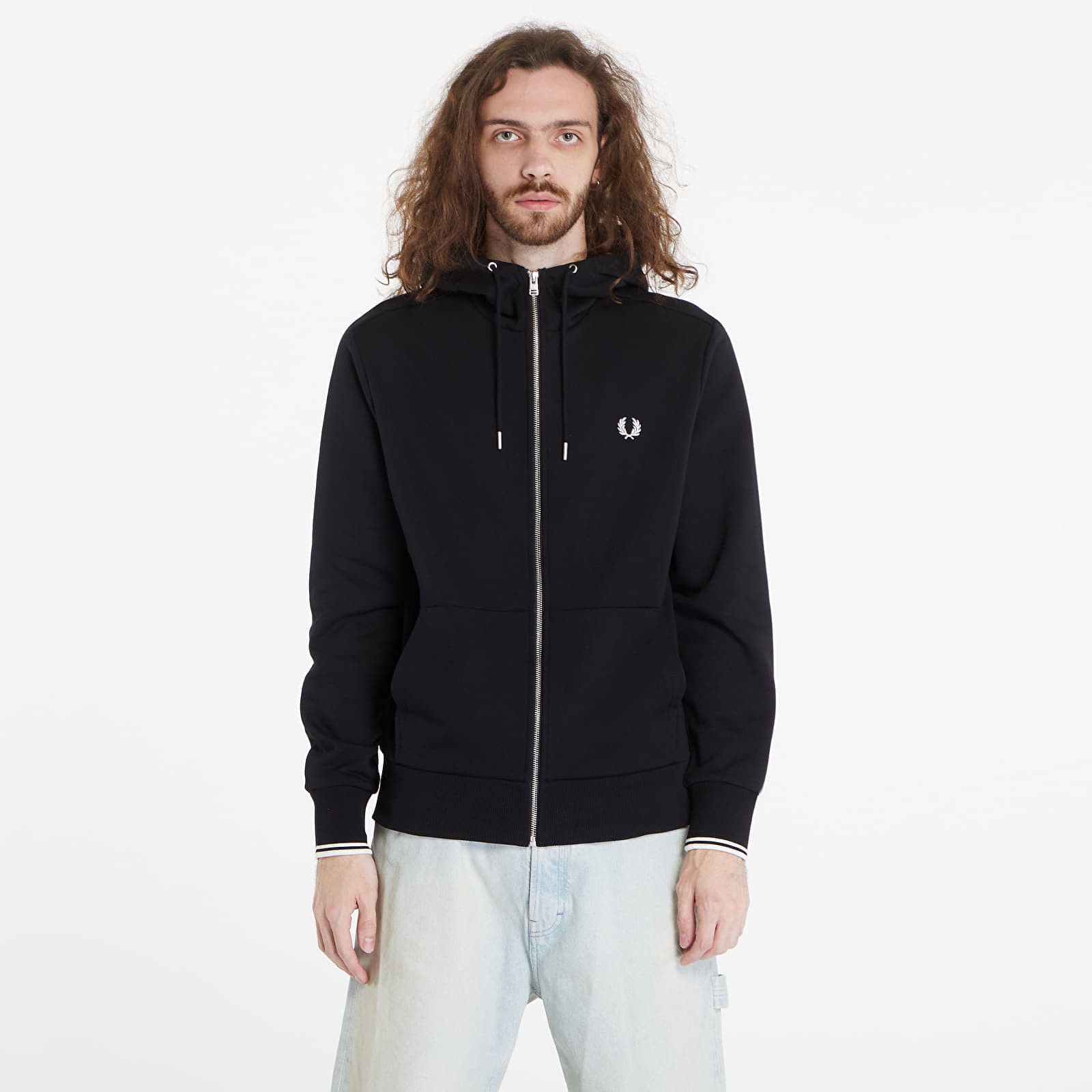 Mikina FRED PERRY Hooded Zip Through Sweatshirt Black M