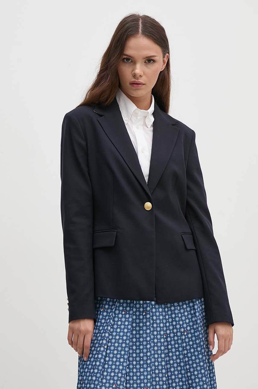 Sako Tommy Hilfiger tmavomodrá farba, jednoradové, jednofarebné, WW0WW42246