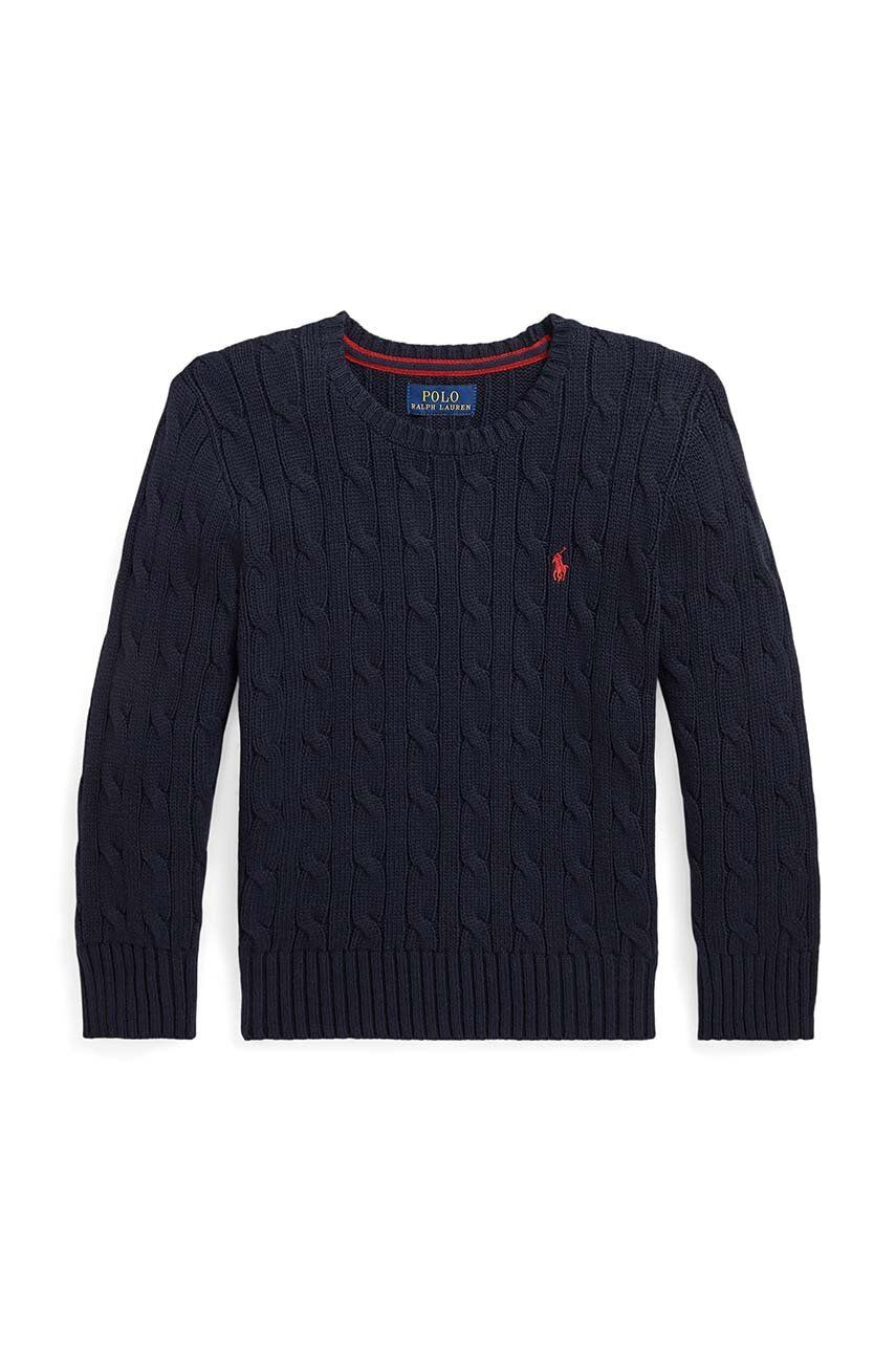 Detský bavlnený sveter Polo Ralph Lauren tmavomodrá farba, 322702674060