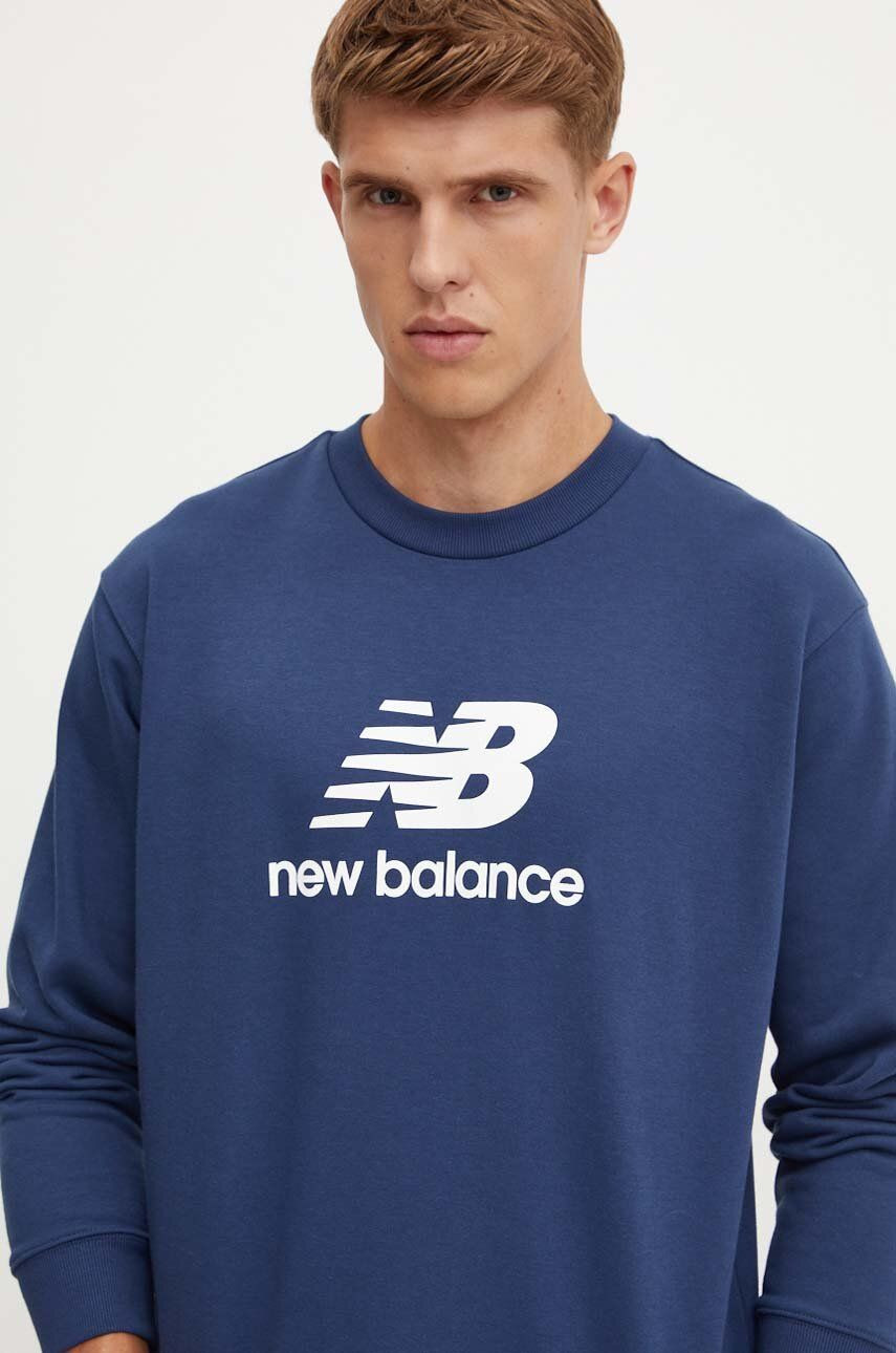 Mikina New Balance pánska, tmavomodrá farba, s potlačou, MT41500NNY