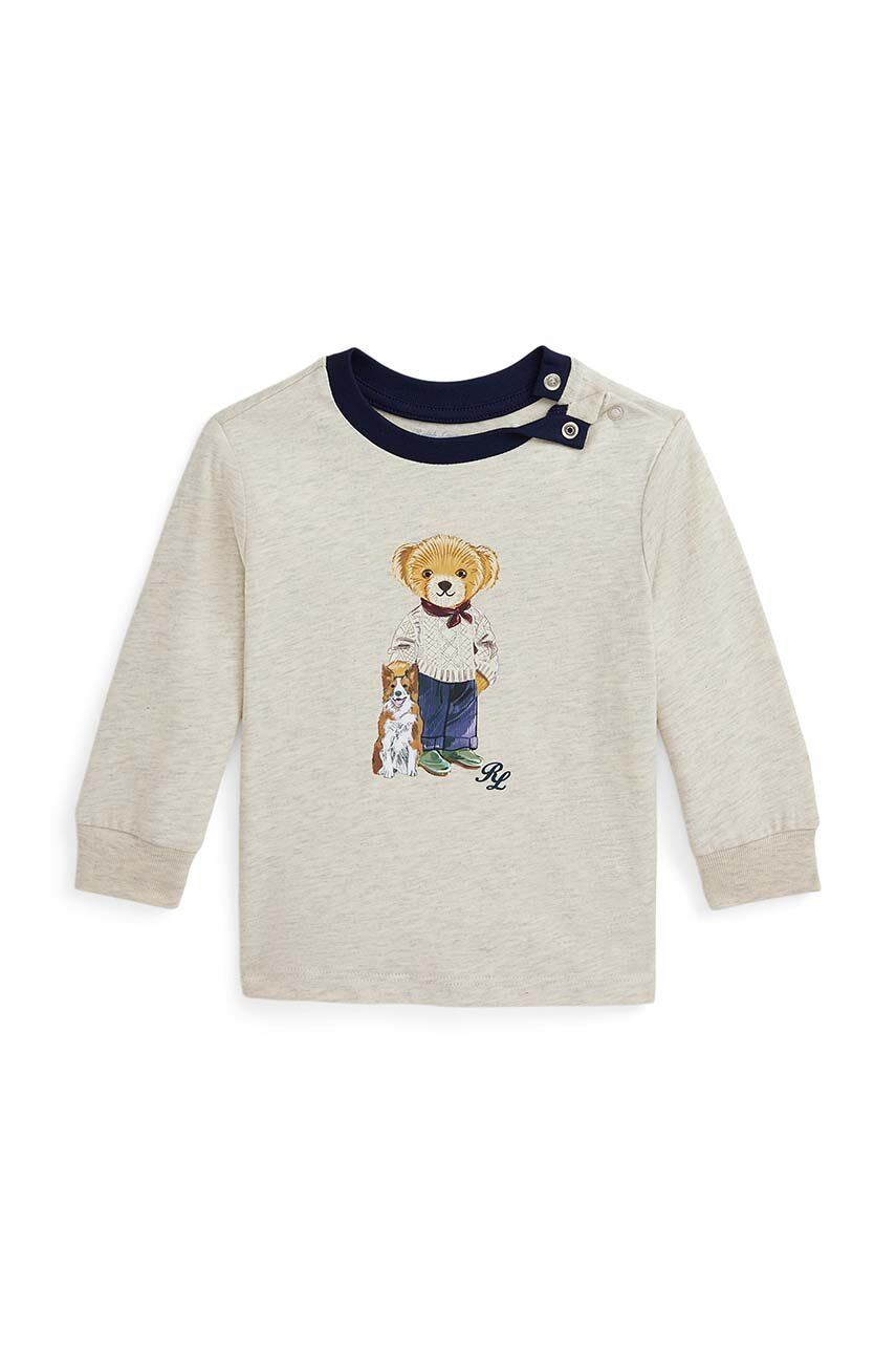 Detské bavlnené tričko s dlhým rukávom Polo Ralph Lauren béžová farba, s potlačou, 320952877002