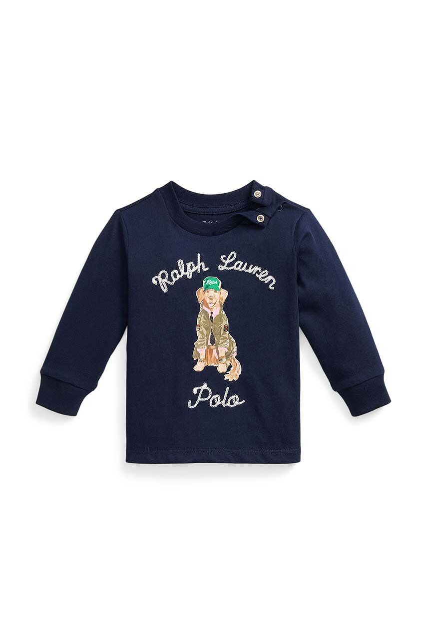 Detské bavlnené tričko s dlhým rukávom Polo Ralph Lauren tmavomodrá farba, s potlačou, 320953576001