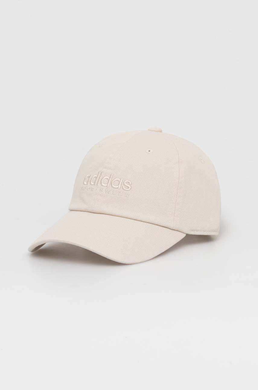 Bavlnená šiltovka adidas béžová farba, jednofarebná, IX3568