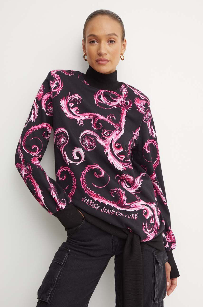 Bavlnená mikina Versace Jeans Couture dámska, čierna farba, vzorovaná, 77HAO9A2 FS171
