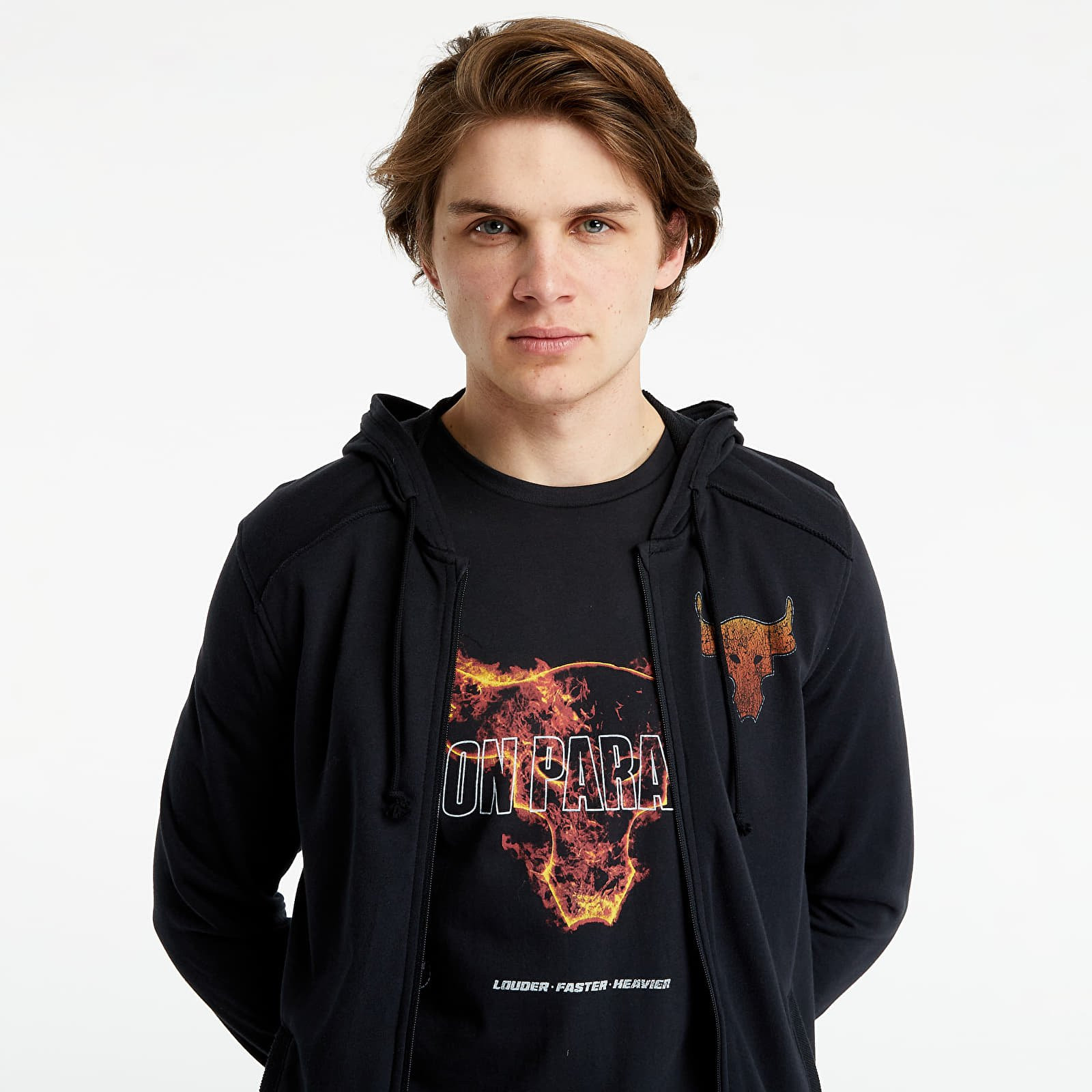 Mikina Under Armour Project Rock Terry FZ Hoodie Black/ Rogue Orange L