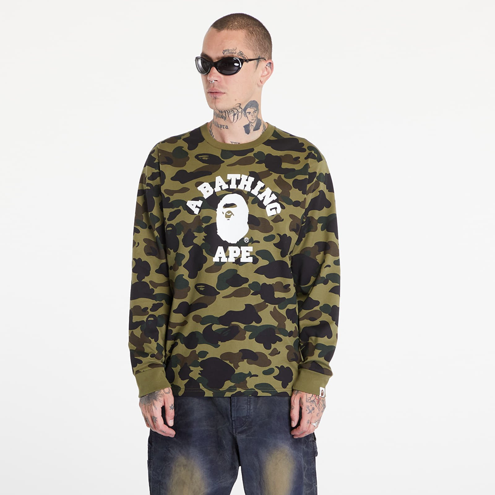 Tričko A BATHING APE 1St Camo College Long Sleeve Tee Green XXXL