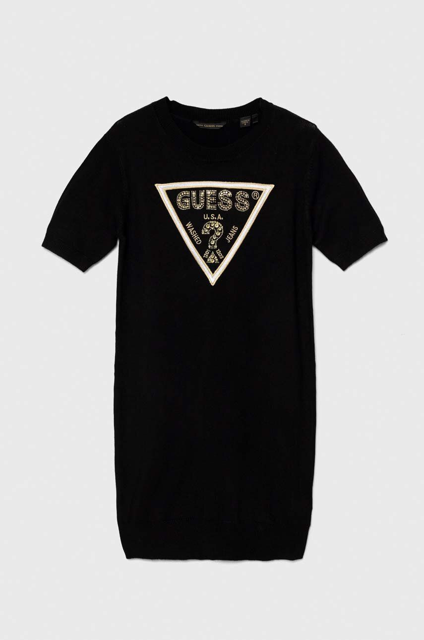 Dievčenské šaty Guess čierna farba, mini, rovný strih, J4YK18 Z2NQ2
