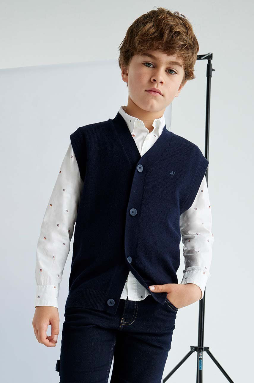 Detská vesta z vlnenej zmesi Mayoral tmavomodrá farba, tenký, 7395