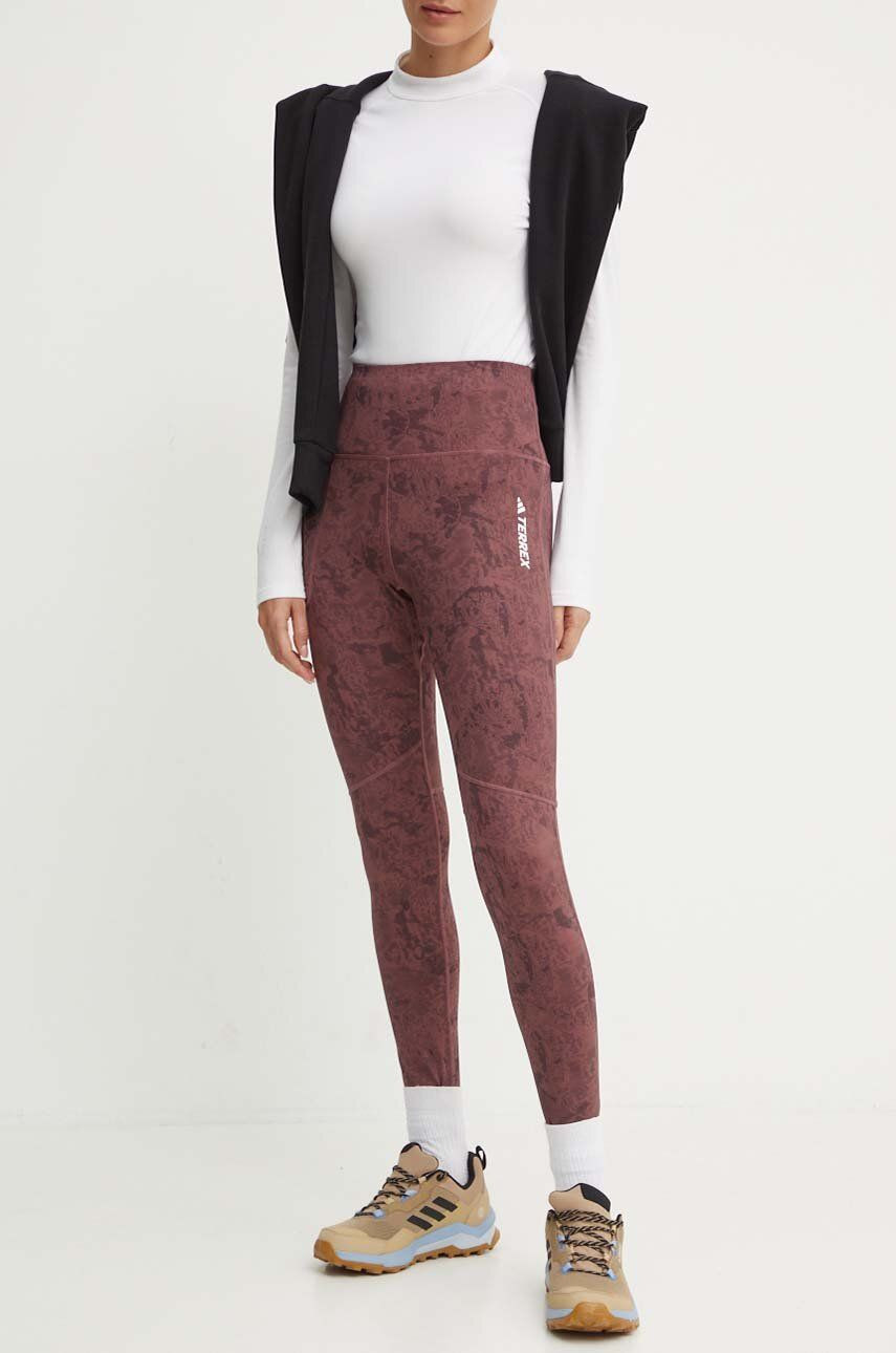 Legíny adidas TERREX Multi dámske, bordová farba, vzorované, IW9294