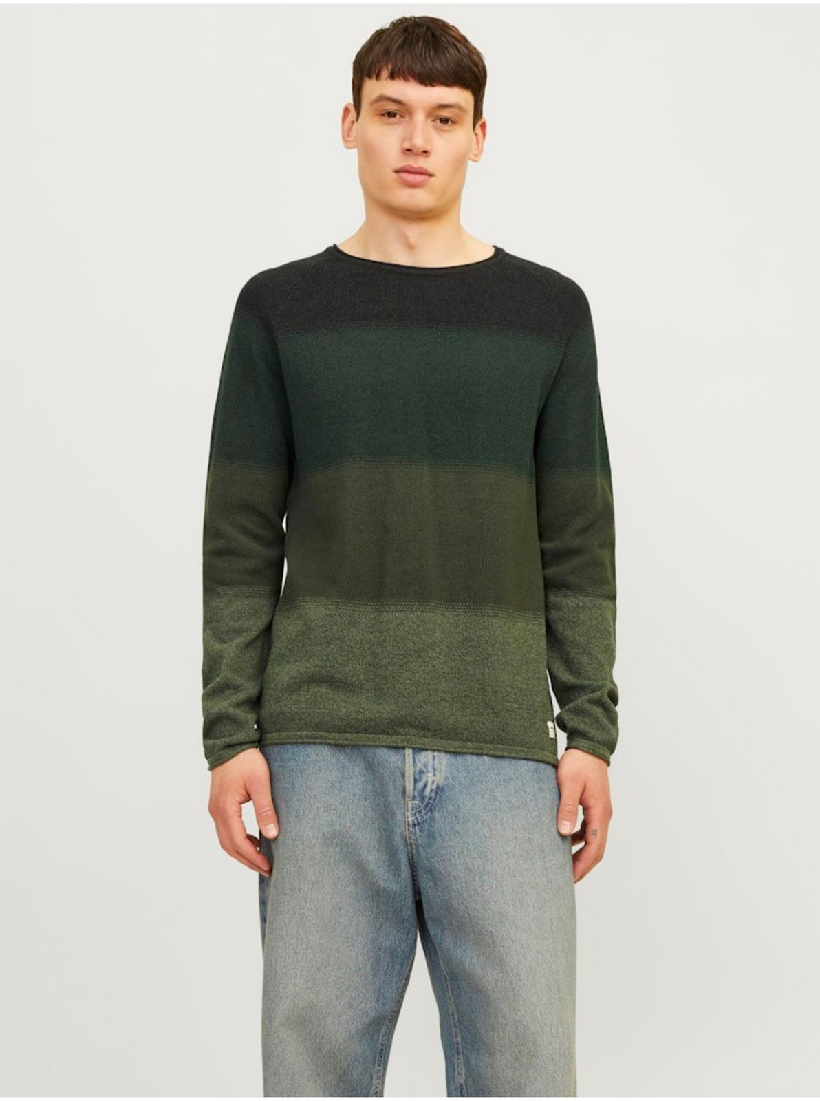 Zelený pánsky pruhovaný sveter Jack & Jones JJEHILL