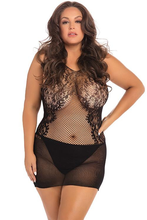 Lace fantasy Plus size minišaty - černé