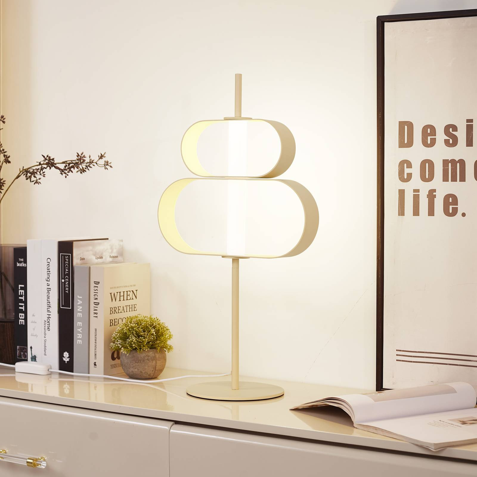 Stolná LED lampa Lucande Audrina, béžová, kov, stmievateľná