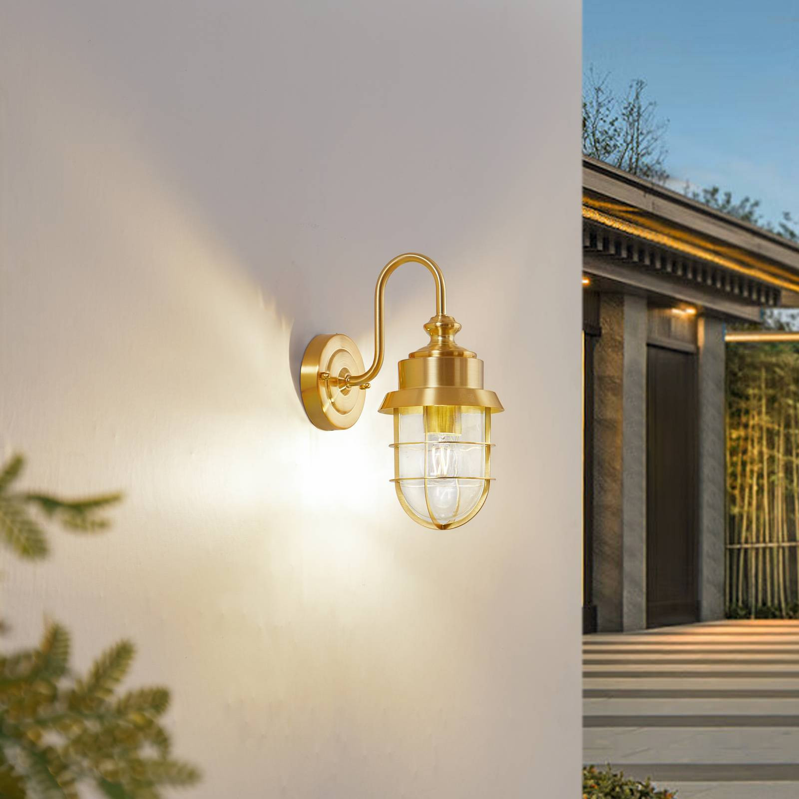 Vonkajšie nástenné svietidlo Lindby Adalie, mosadz, nerezová oceľ