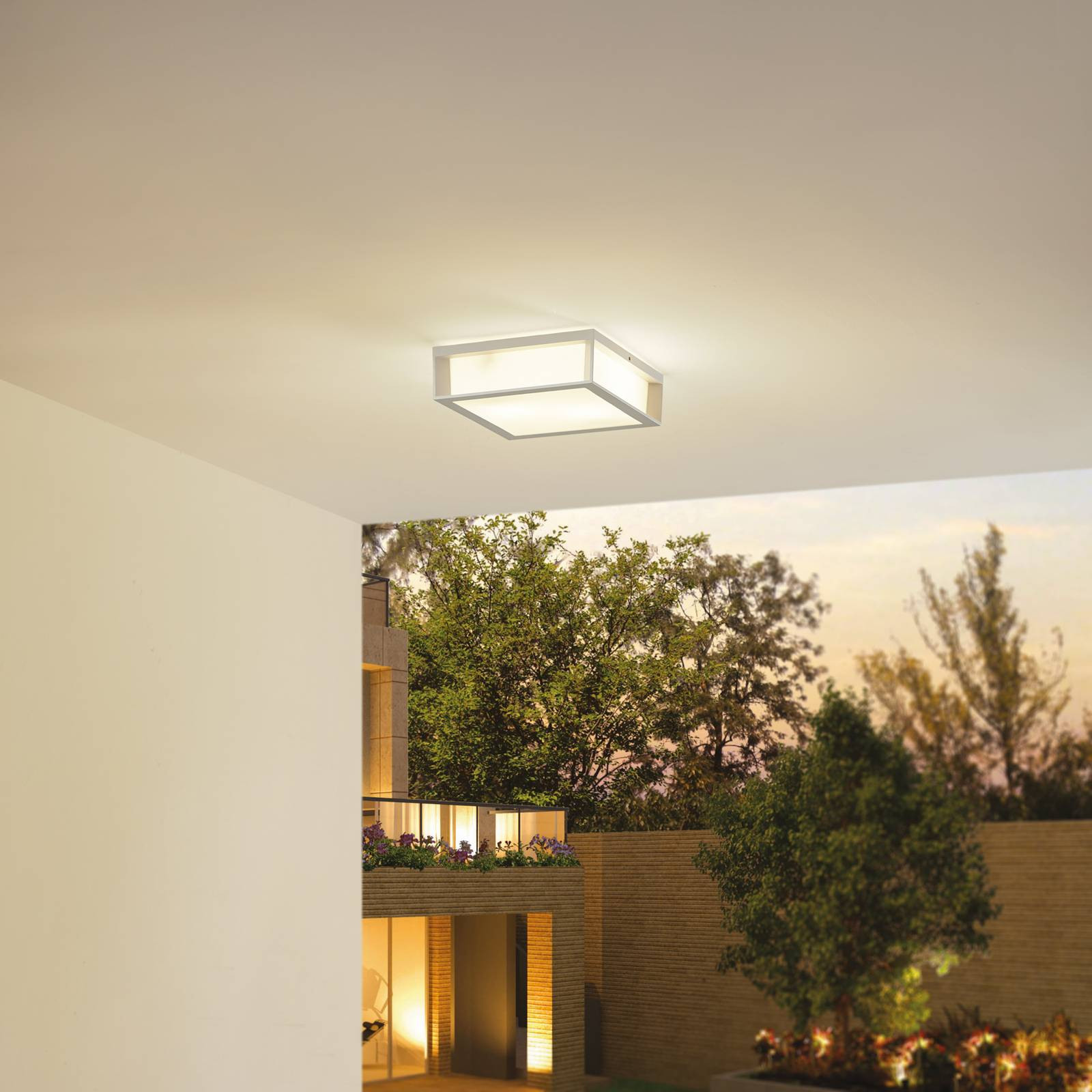 Vonkajšie nástenné svietidlo Lindby Sivana, biele, hliník, 26 cm x 26 cm