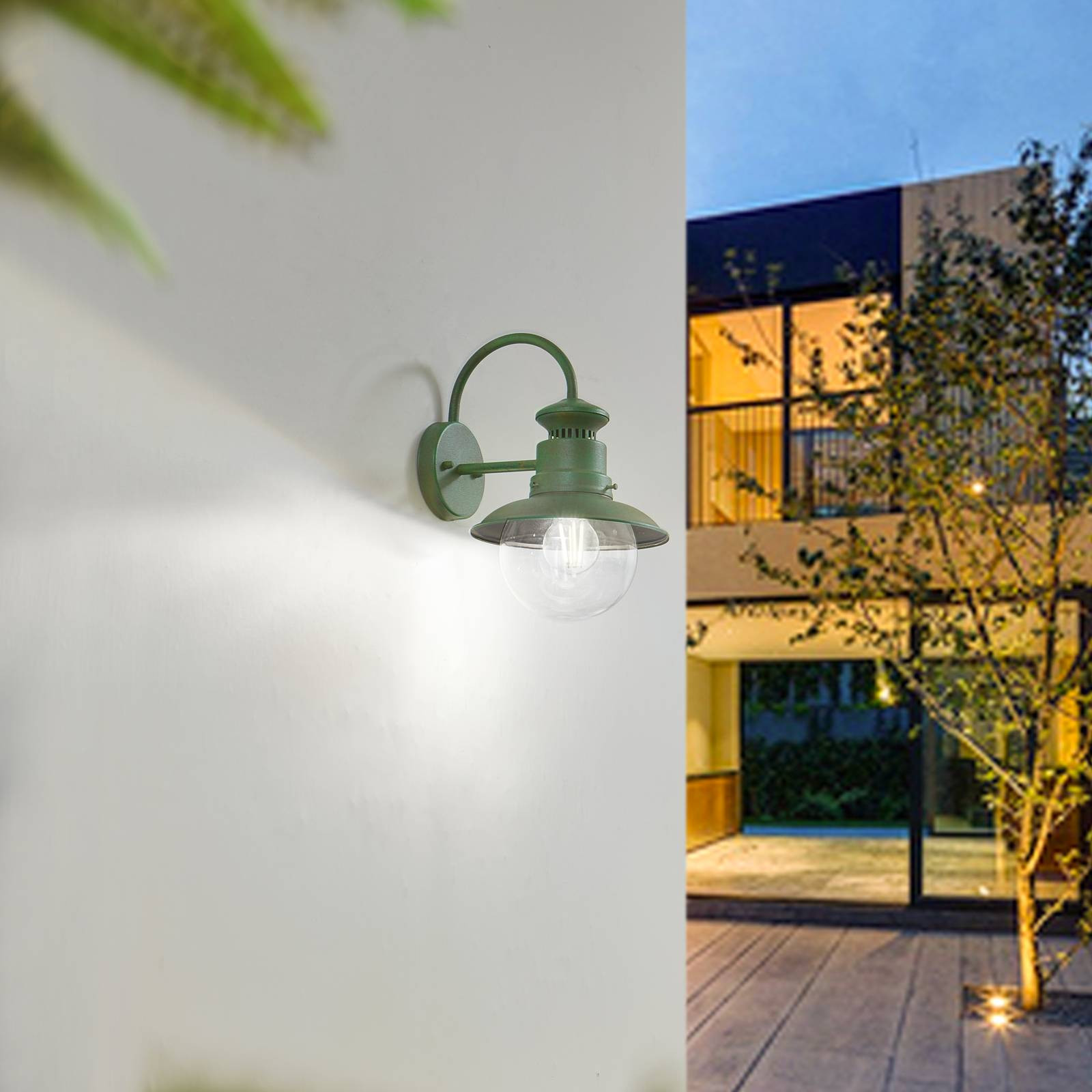 Vonkajšie nástenné svietidlo Lindby Celinor, zelené, oceľ, Ø 15 cm