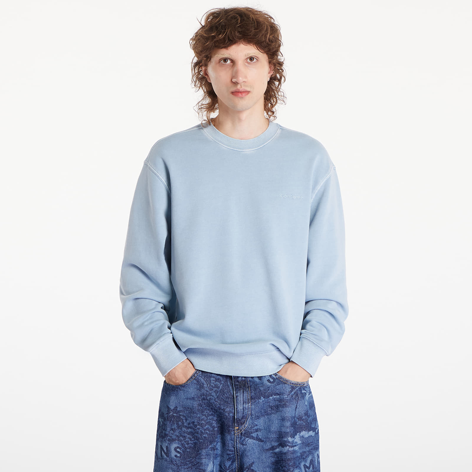 Mikina Carhartt WIP Duster Script Sweatshirt UNISEX Misty Sky Garment Dyed XS