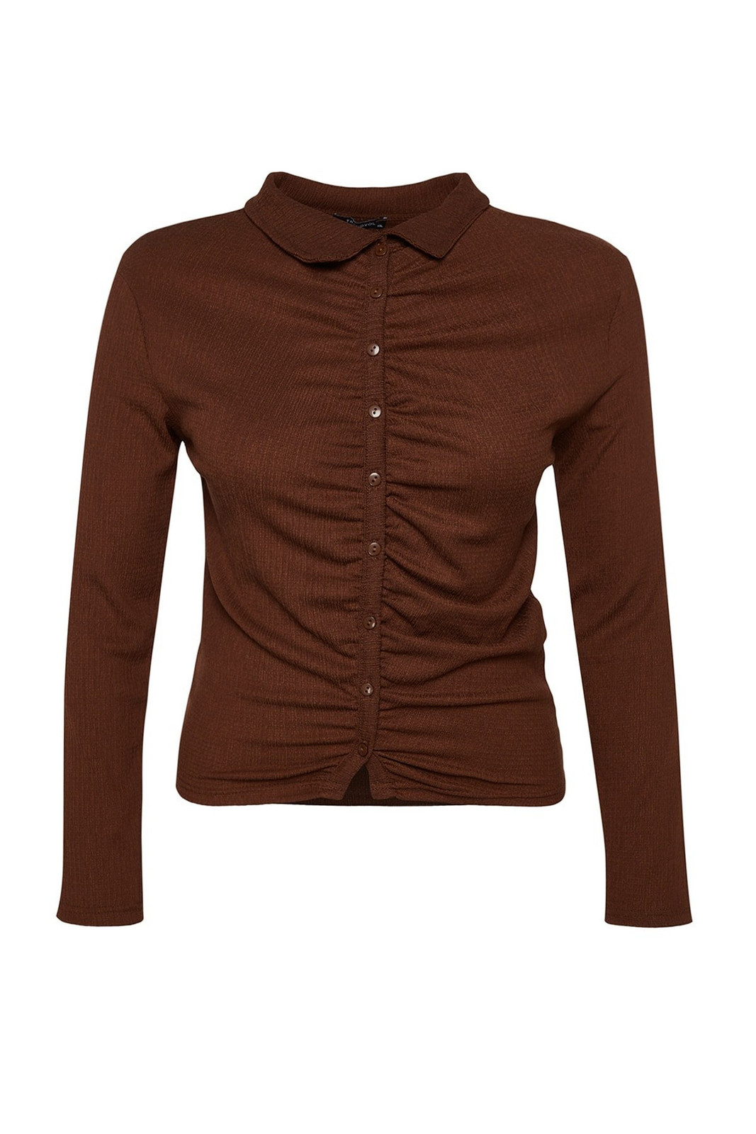 Trendyol Curve Brown Fitted Gathered Knitted Shirt