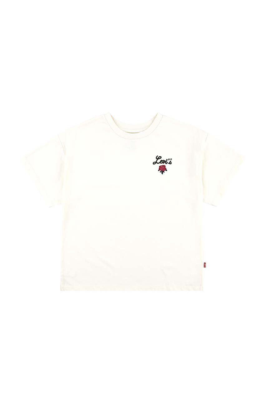 Detské bavlnené tričko Levi's OVERSIZED LEVIS ROSE TEE béžová farba, 4EL489