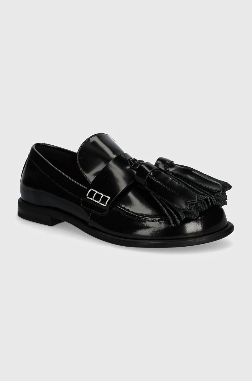 Kožené mokasíny JW Anderson Tassel dámske, čierna farba, na plochom podpätku, ANW43002A