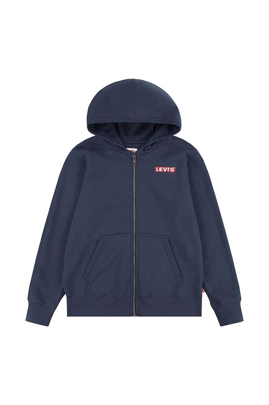 Mikina pre bábätká Levi's BOXTAB FULL ZIP HOODIE tmavomodrá farba, s kapucňou, jednofarebná, 6EJ762