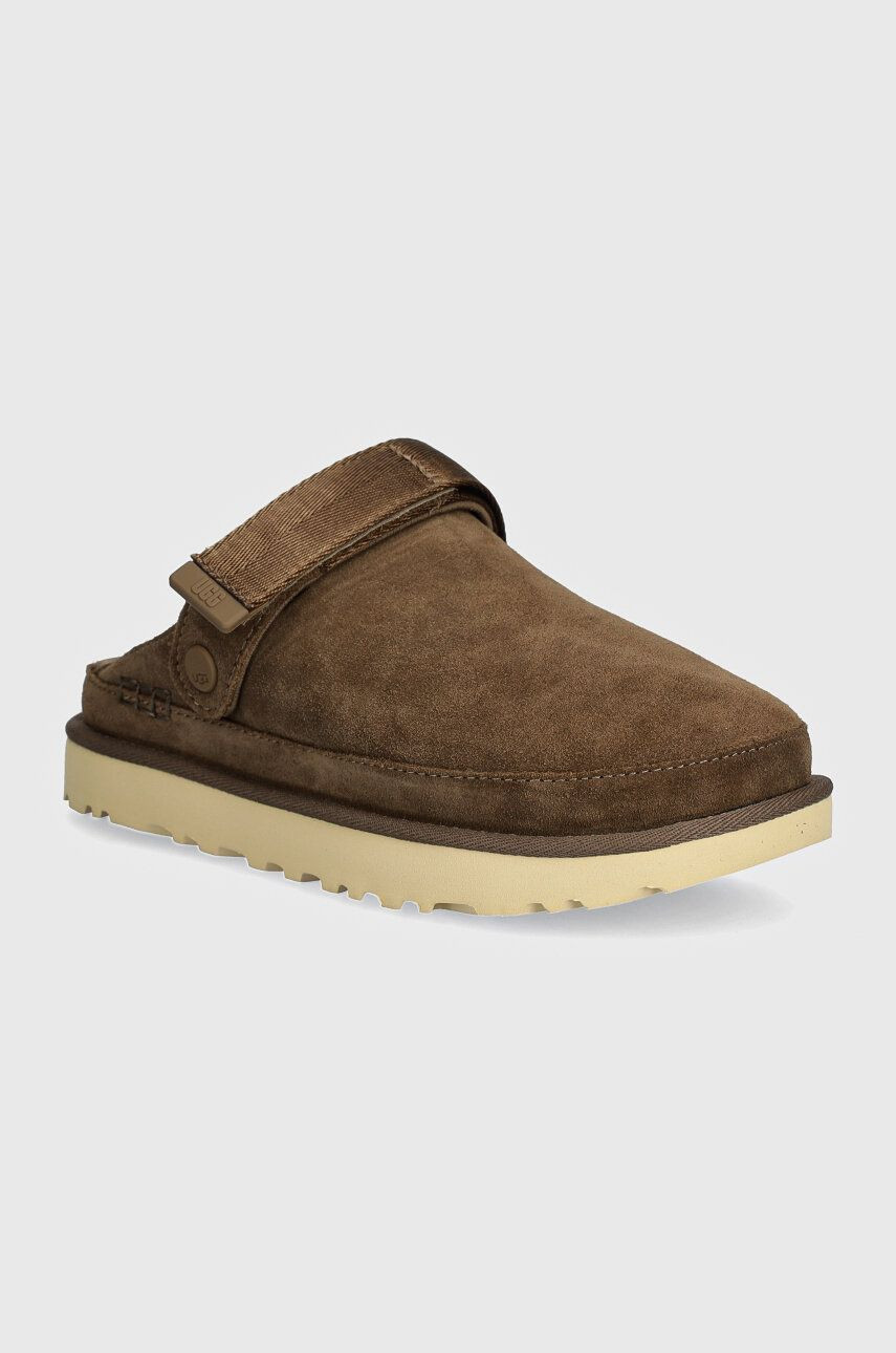 Semišové šľapky UGG Goldenstar Clog dámske, hnedá farba, na platforme, 1138252-HCK
