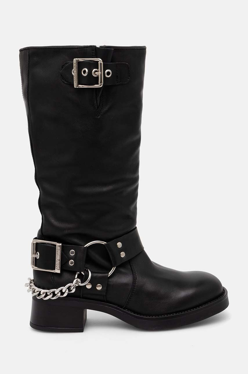 Kožené čižmy Steve Madden Beau-C dámske, čierna farba, na plochom podpätku, SM11003094