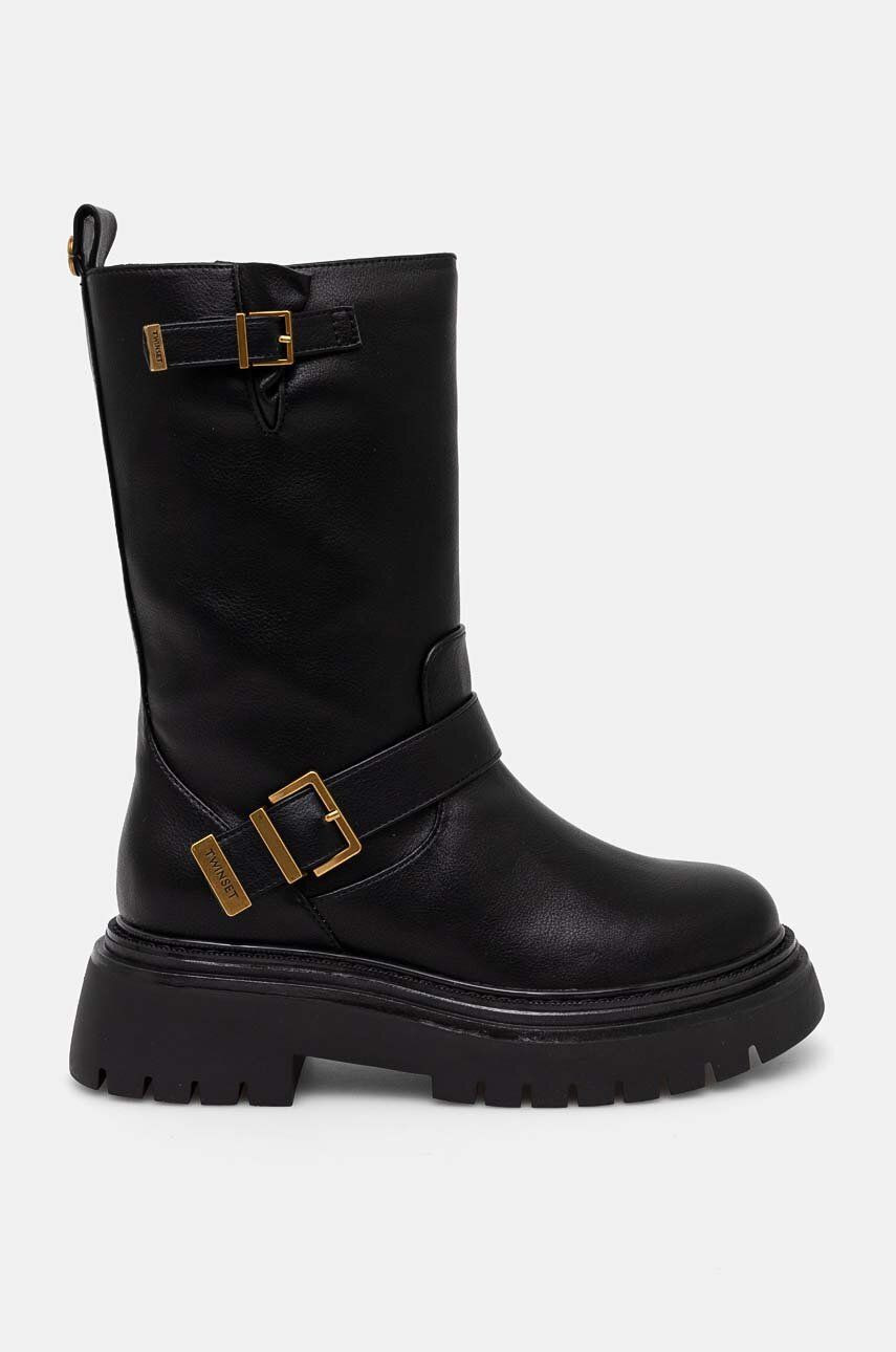 Členkové topánky Twinset dámske, čierna farba, na plochom podpätku, 242TCP042