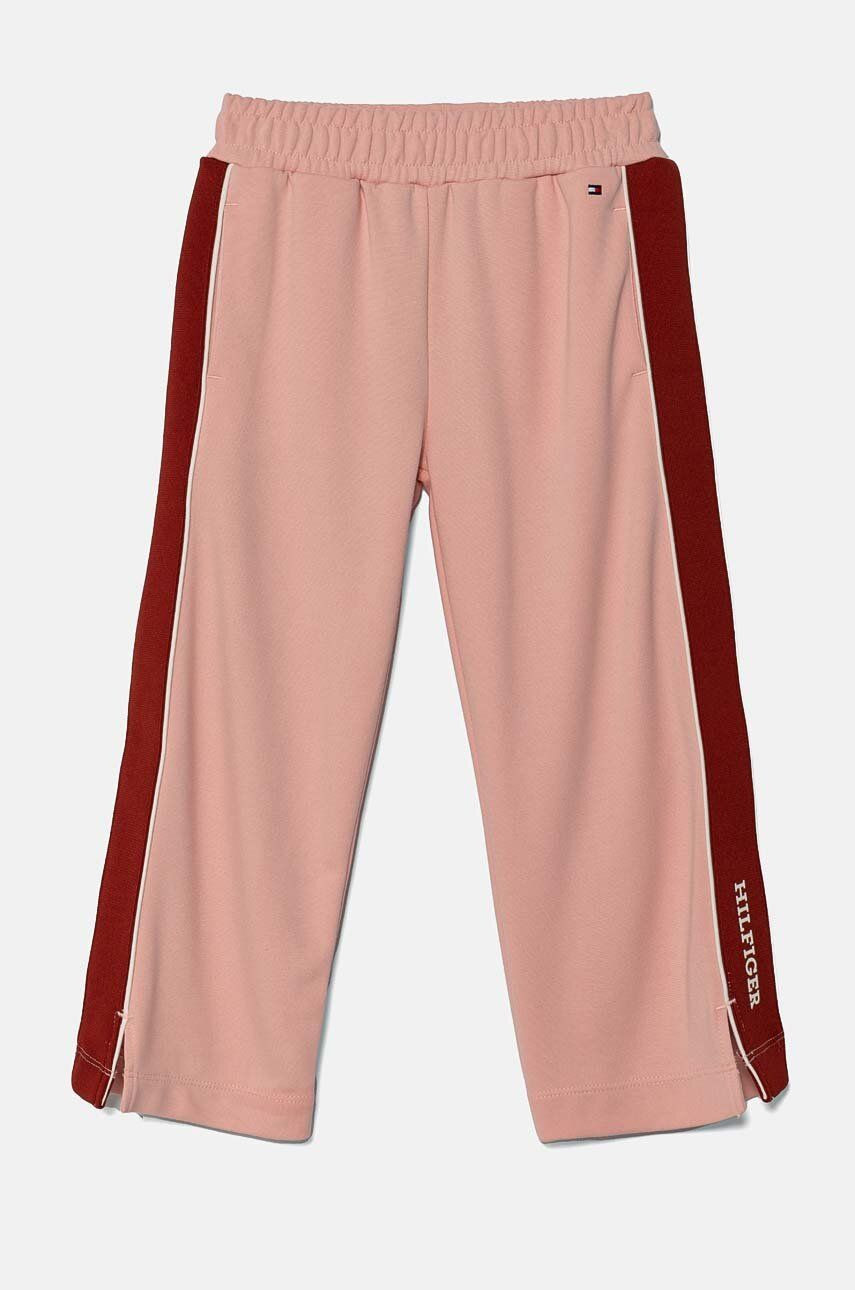 Detské tepláky Tommy Hilfiger RWB TAPE ružová farba, s nášivkou, KG0KG08109