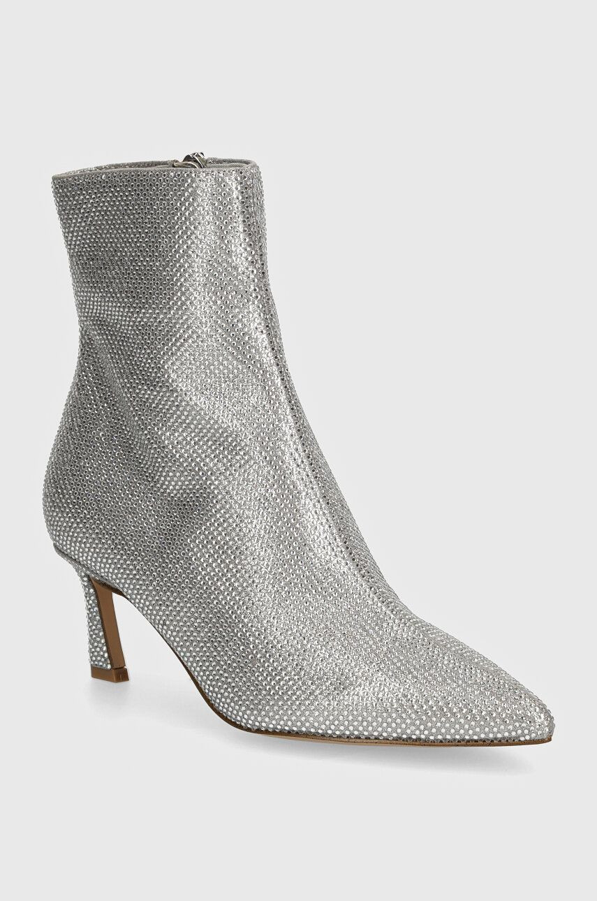 Členkové topánky Steve Madden Lulah-R dámske, strieborná farba, na vysokom podpätku, SM11003281