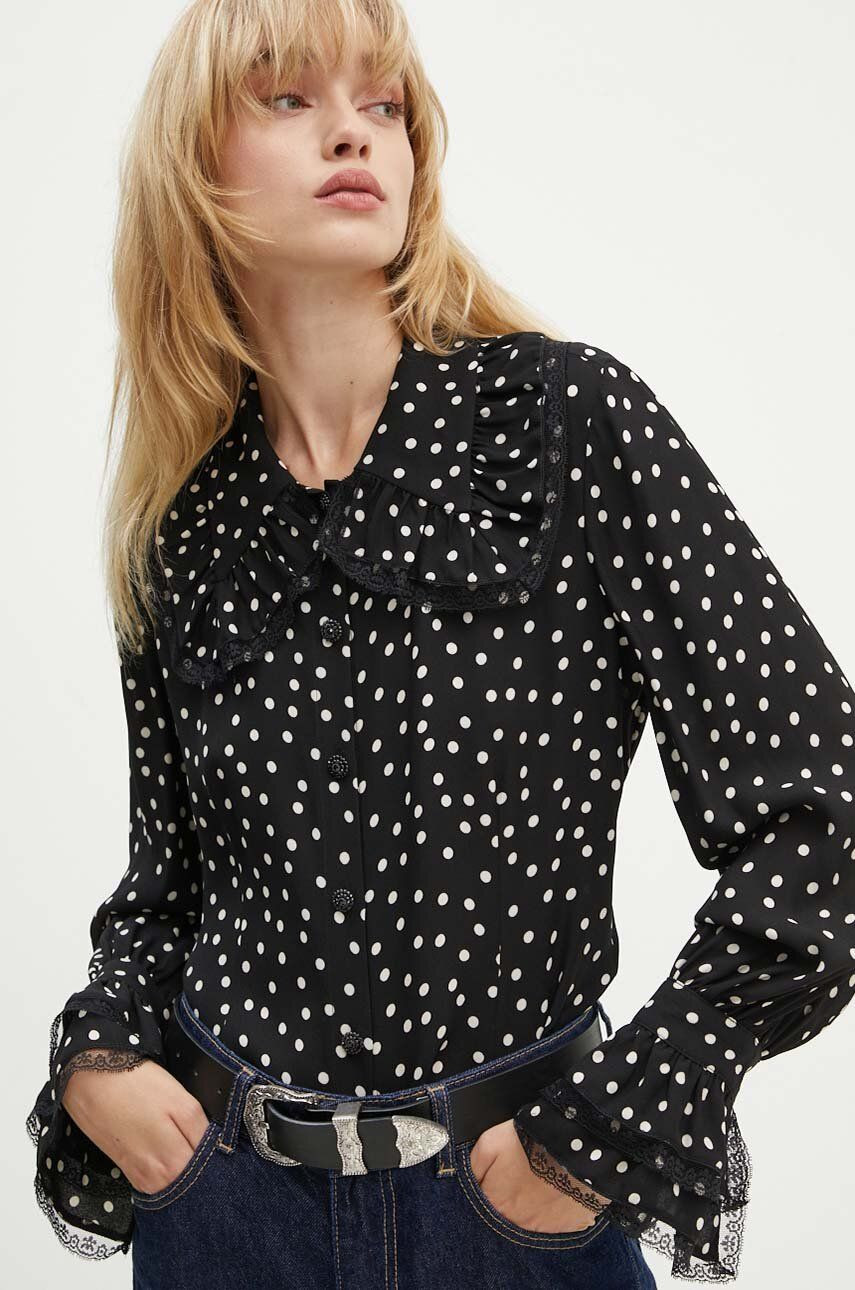 Košeľa The Kooples dámska, čierna farba, regular, s klasickým golierom, FCCL29005K