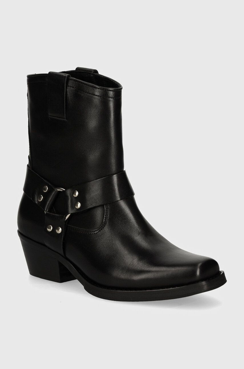 Kožené kovbojské topánky Steve Madden Quintana dámske, čierna farba, na podpätku, jemne zateplené, SM11003295