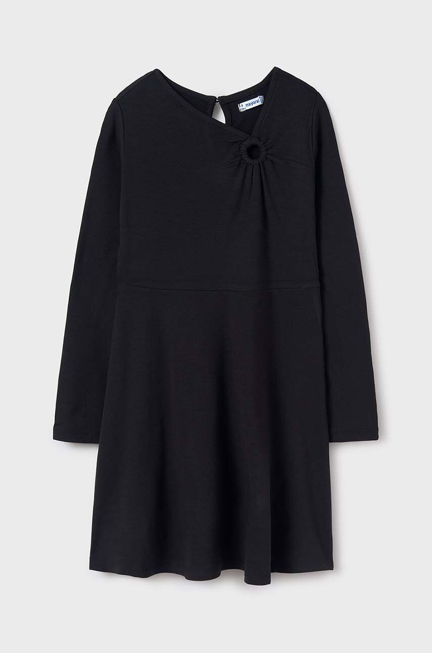 Dievčenské šaty Mayoral čierna farba, mini, rovný strih, 7985
