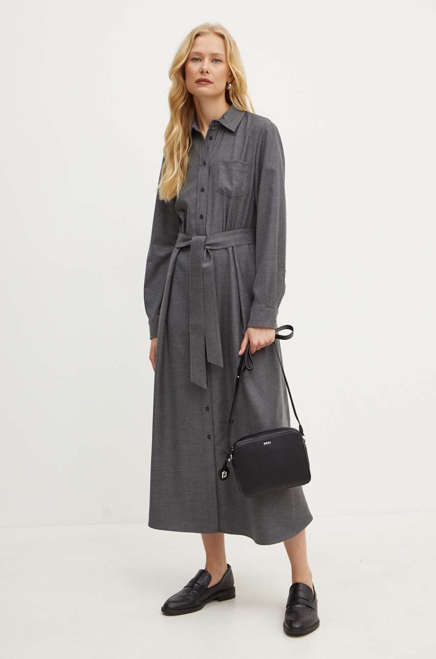 Vlnené šaty Weekend Max Mara šedá farba, midi, áčkový strih, 2425226042600