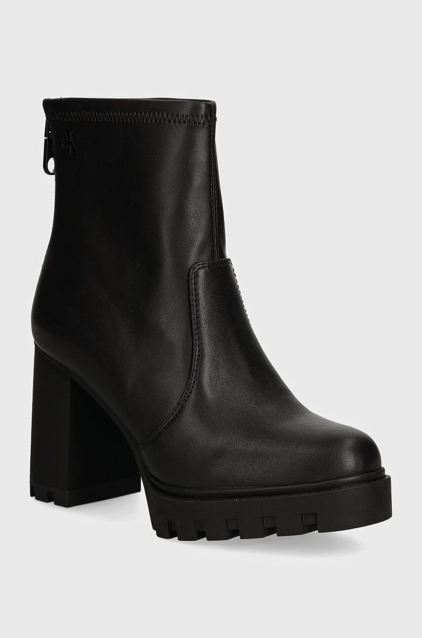 Členkové topánky Calvin Klein Jeans HEEL PLATFORM ZIP BOOT MG NAPPA dámske, čierna farba, na podpätku, YW0YW01546