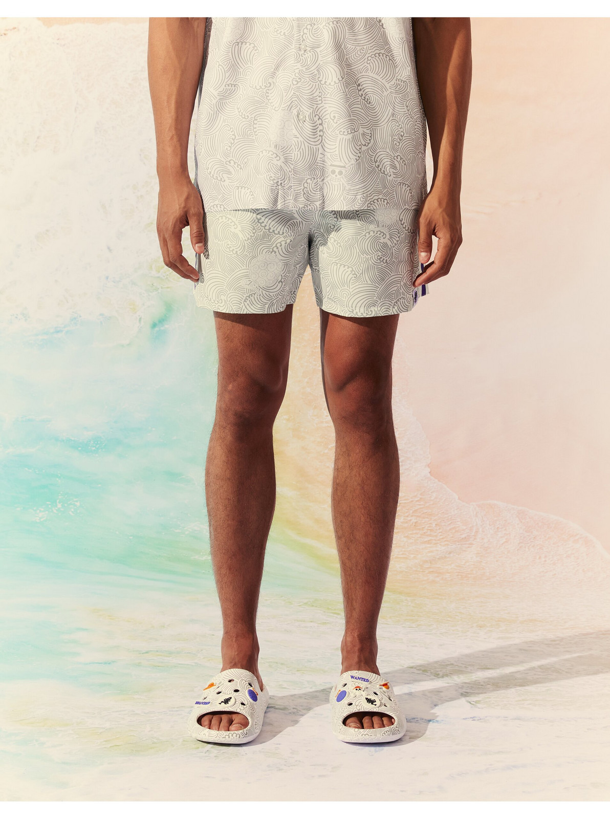 Biele pánske vzorované plavky Celio One Piece