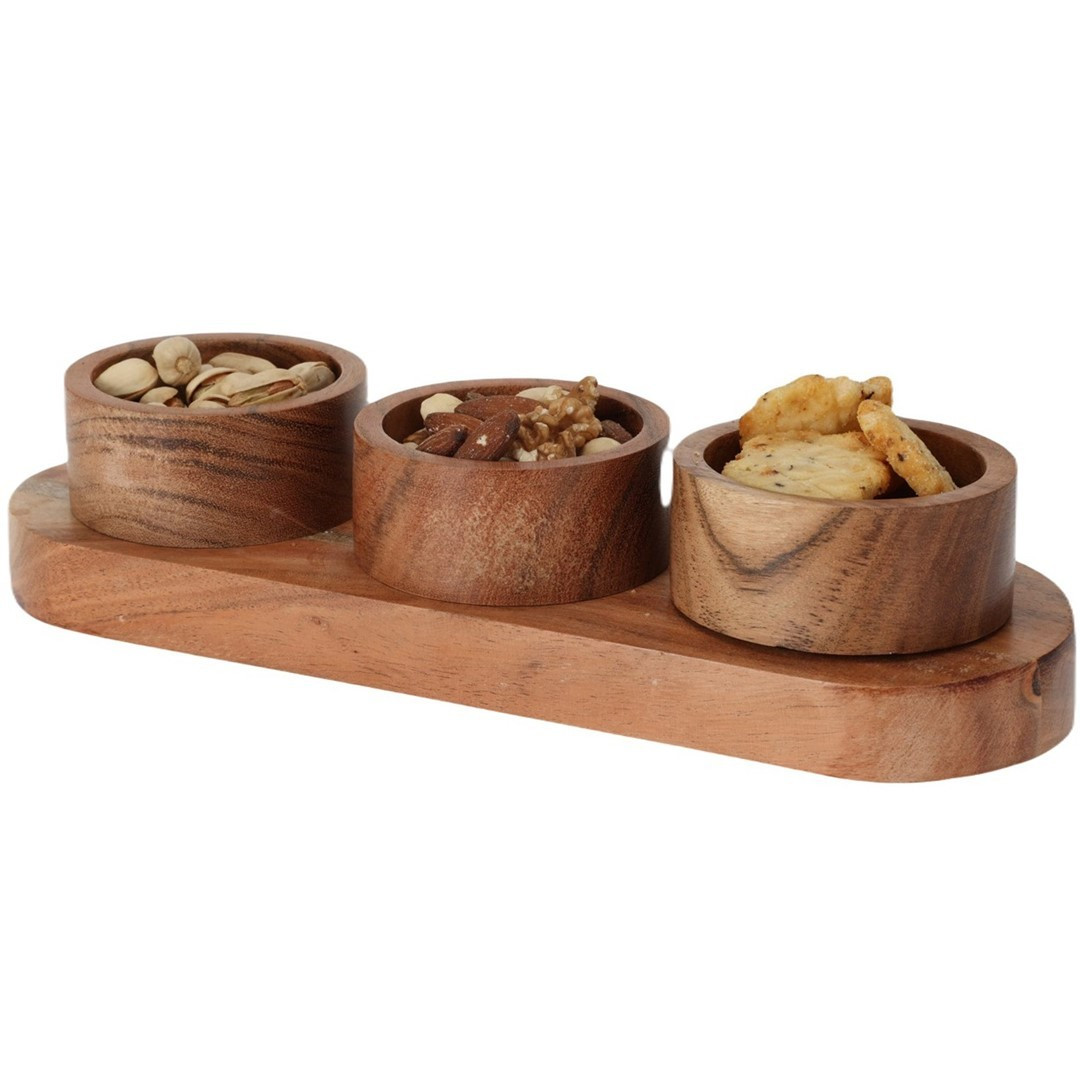 Servírovací tácek s miskami Greta akátové dřevo