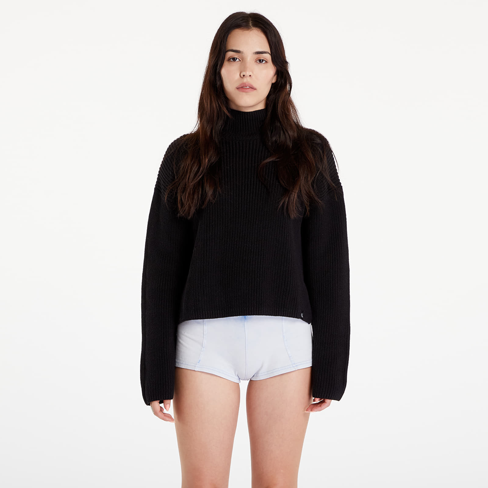 Sveter Calvin Klein Jeans Chunky Loose High Neck Sweater Black XS