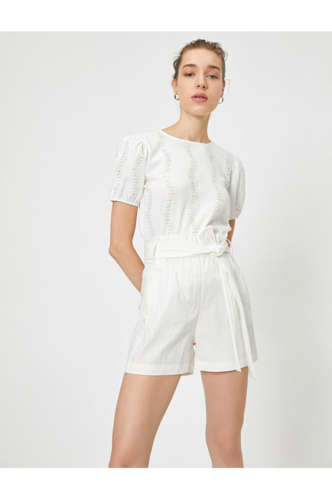 Koton Women's White Tie Waist Belt Detailed Shorts