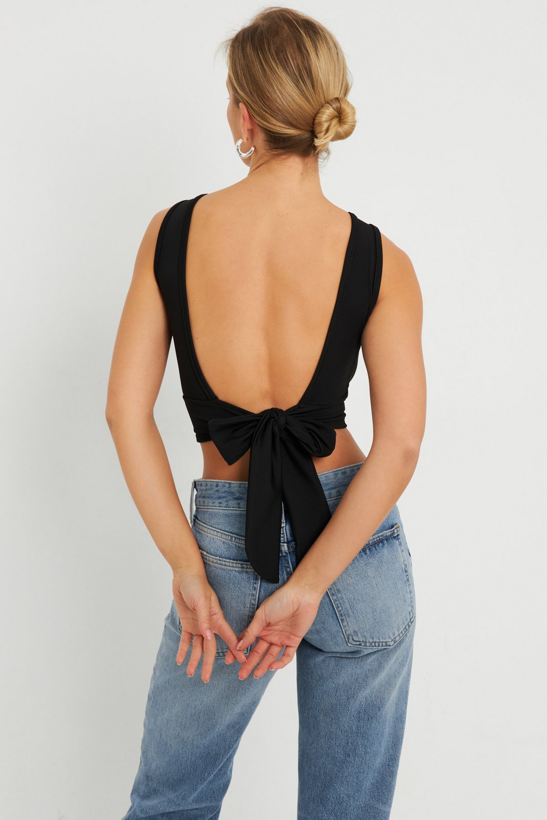 Cool & Sexy Women's Tie Back Crop Blouse Black
