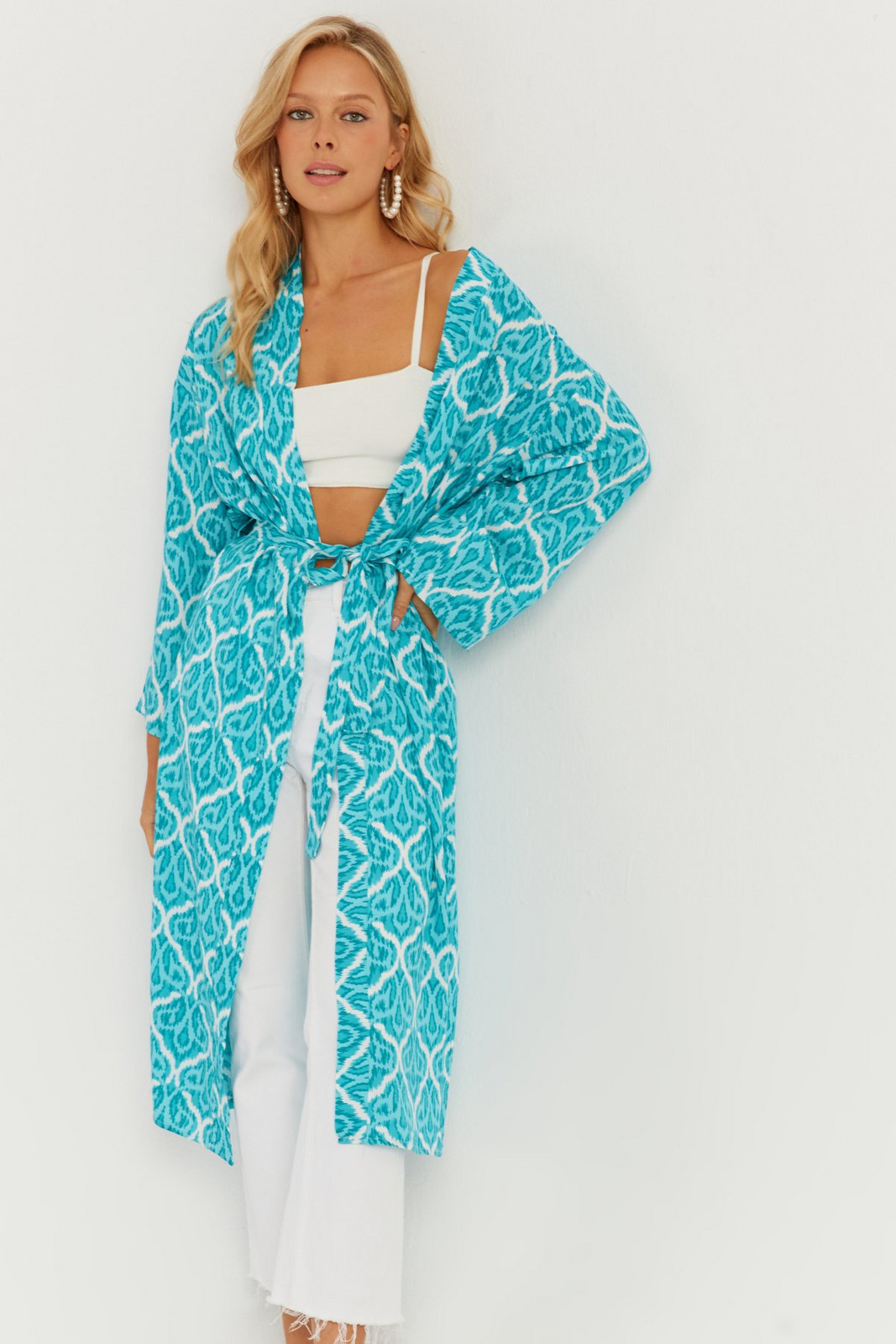 Cool & Sexy Women's Turquoise Patterned Kimono GC155