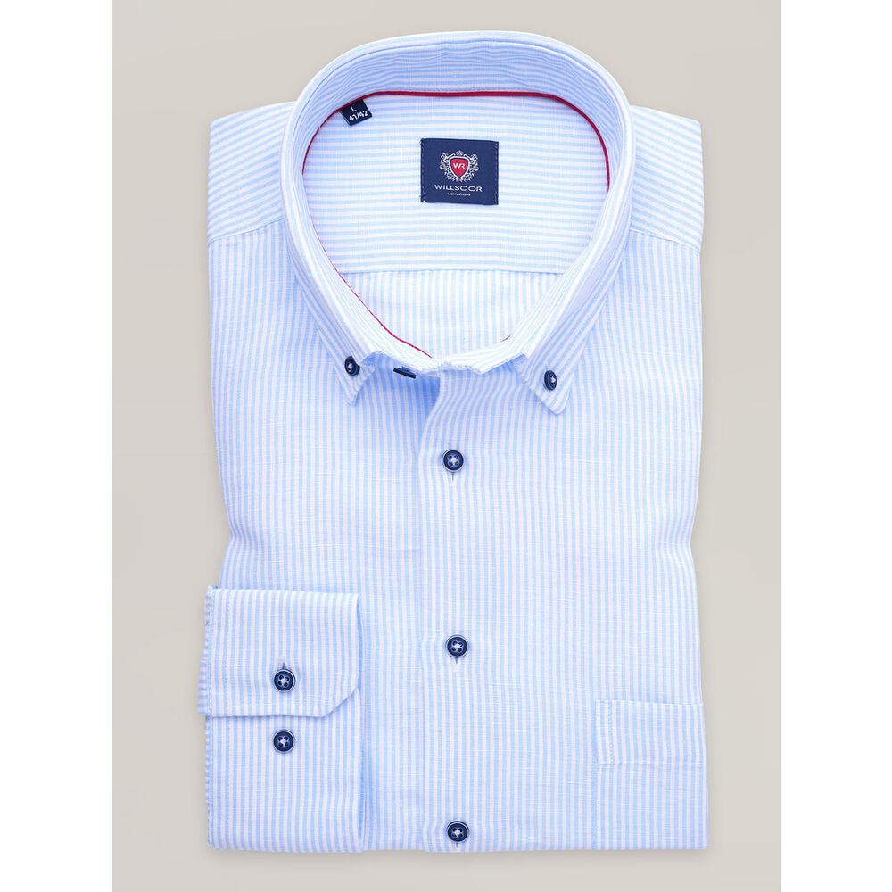Pánska svetlomodrá pruhovaná košeľa slim fit s vysokým podielom ľanu 17419